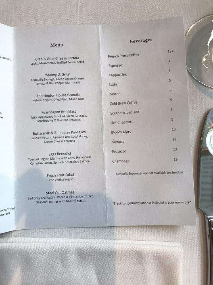 Fearrington House - Fearrington Village, NC menu_pic