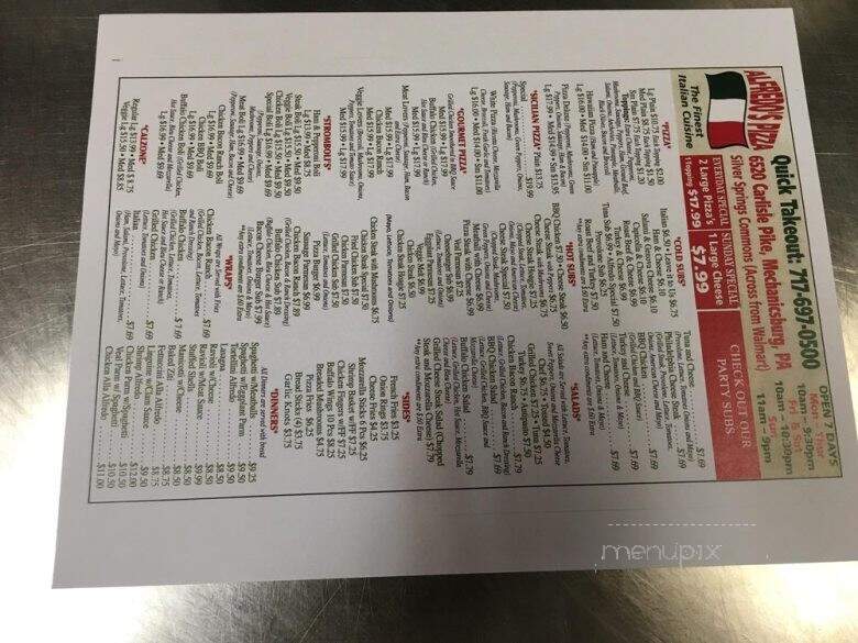 Alfredo Pizza & Italian Restaurant - Mechanicsburg, PA menu_pic