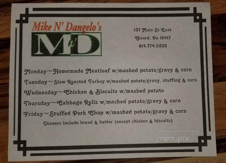 Mike N Dangelo's Italian - Girard, PA menu_pic