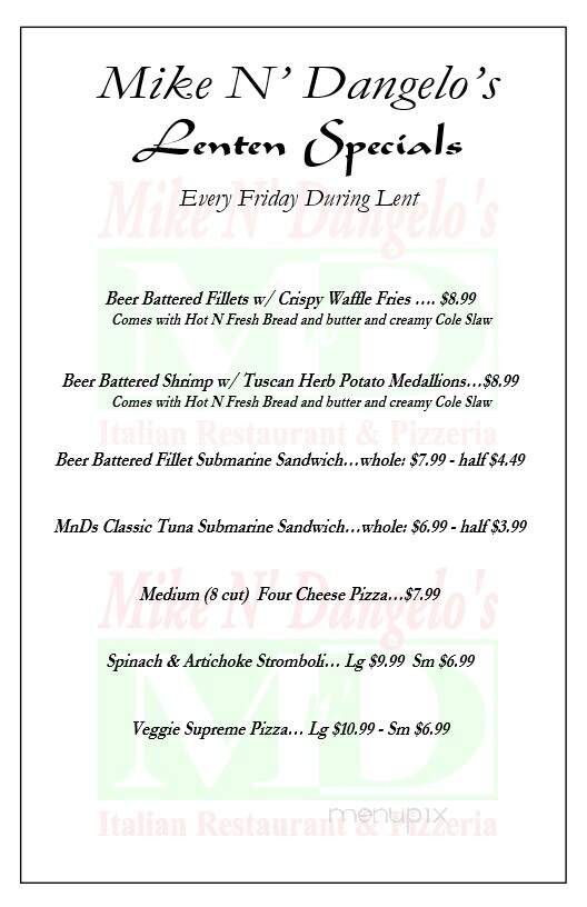 Mike N Dangelo's Italian - Girard, PA menu_pic