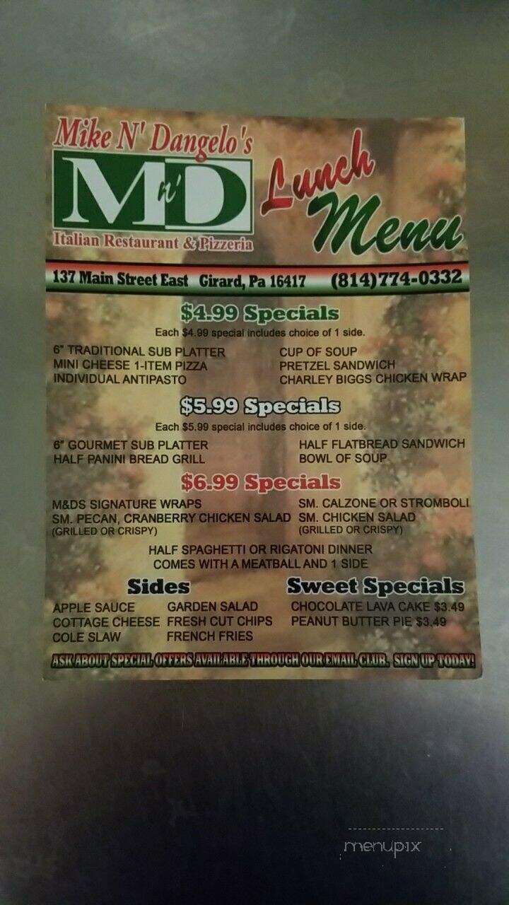 Mike N Dangelo's Italian - Girard, PA menu_pic