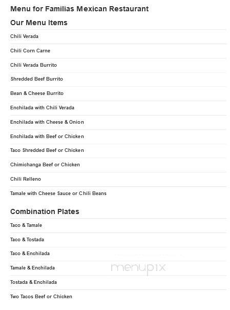 Familias Mexican Restaurant - Breckenridge, TX menu_pic