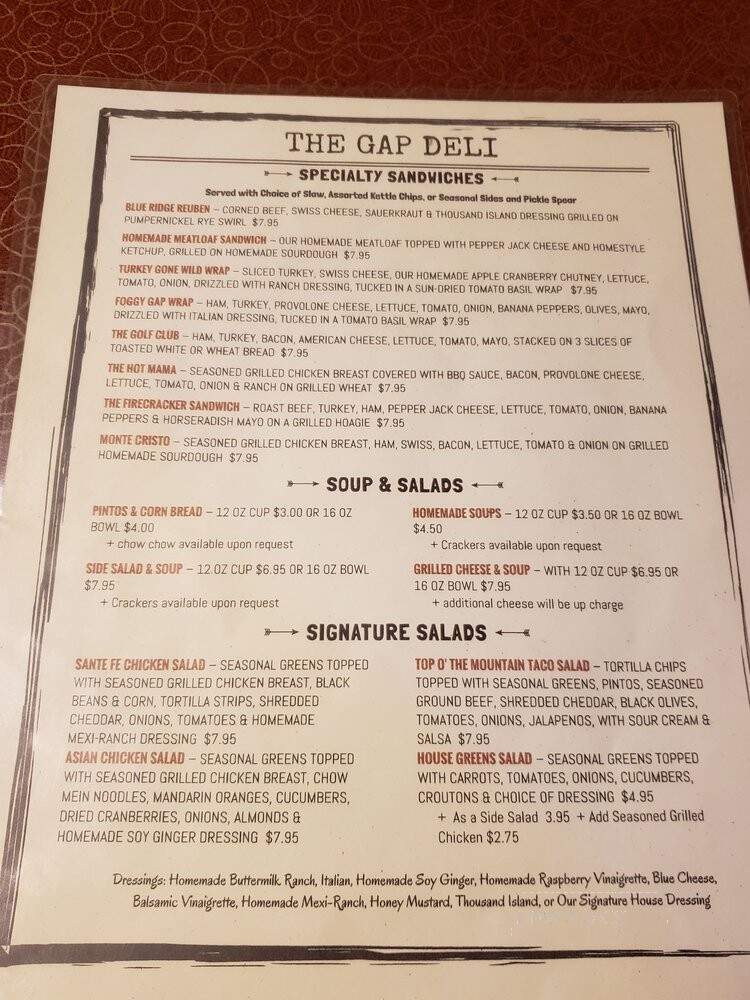 The Gap Deli at the Parkway - Fancy Gap, VA menu_pic