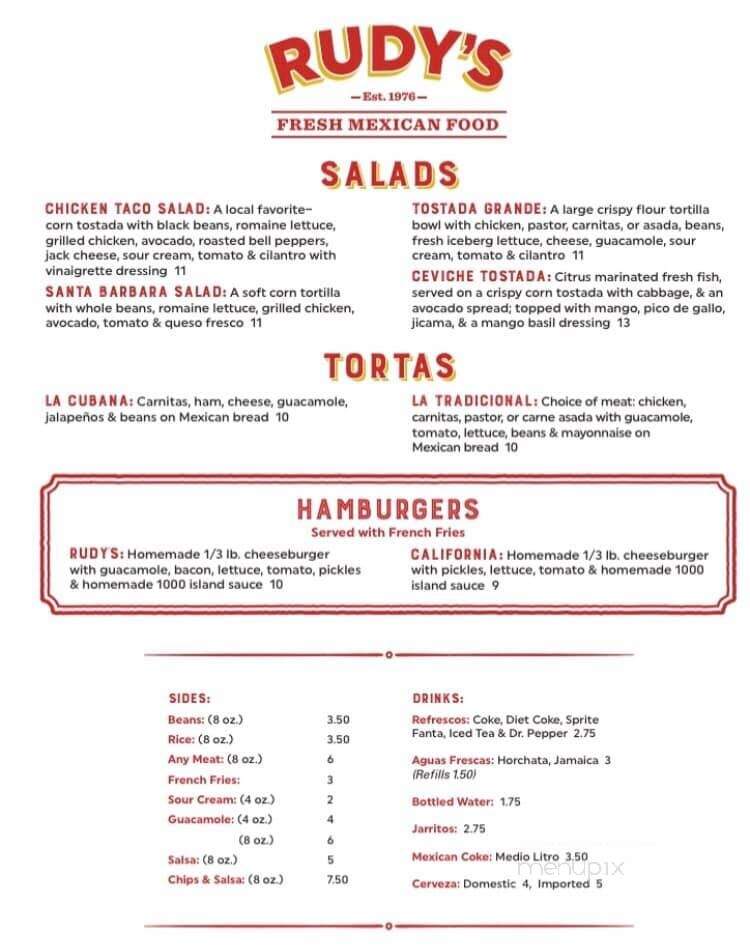 Rudy's Restaurant - Buellton, CA menu_pic