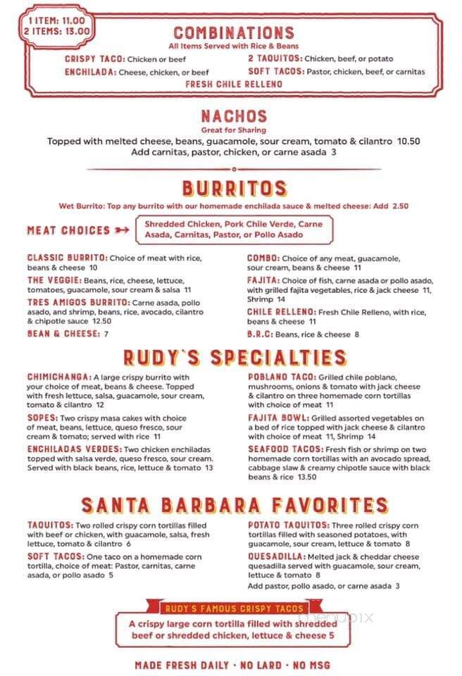 Rudy's Restaurant - Buellton, CA menu_pic
