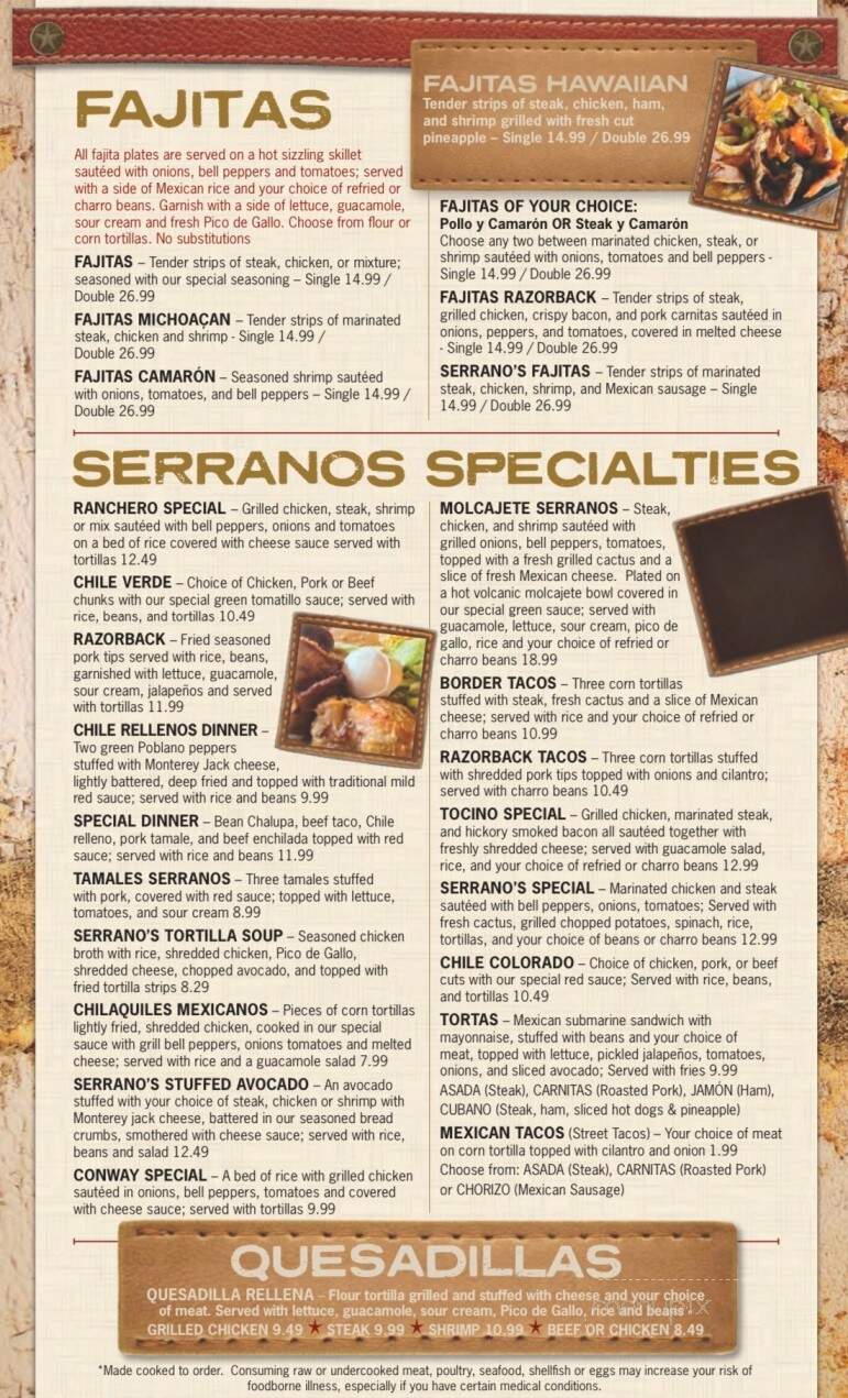 Serranos Mexican Grill - Conway, AR menu_pic