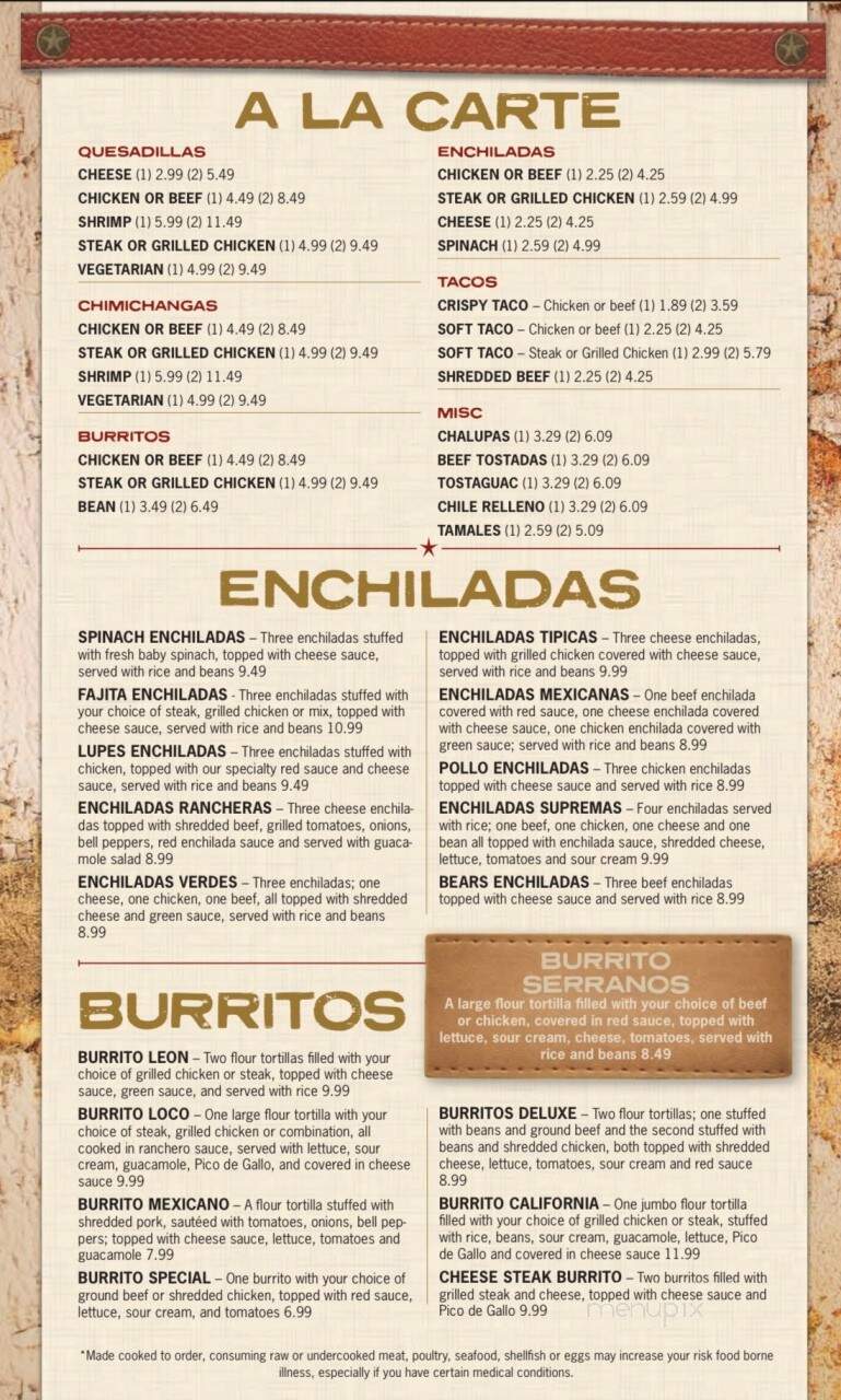 Serranos Mexican Grill - Conway, AR menu_pic