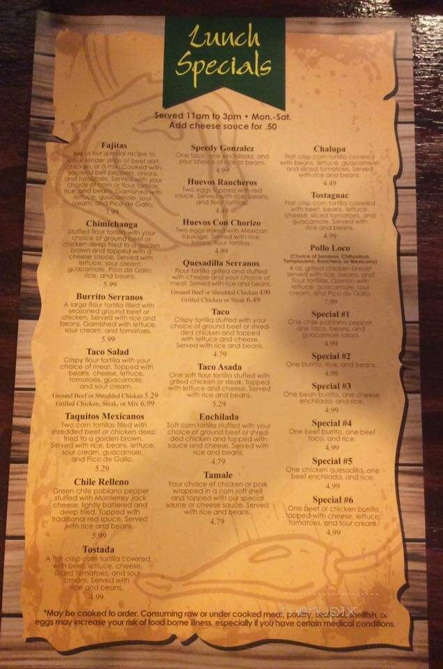 Serranos Mexican Grill - Conway, AR menu_pic