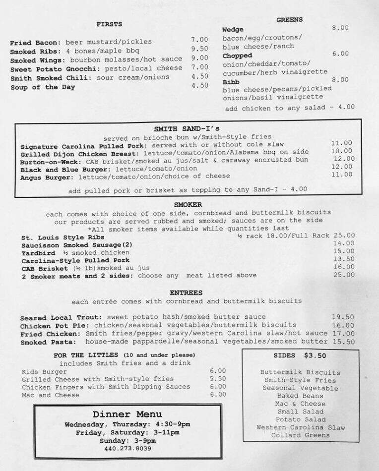 The Smith Restaurant - Burton, OH menu_pic