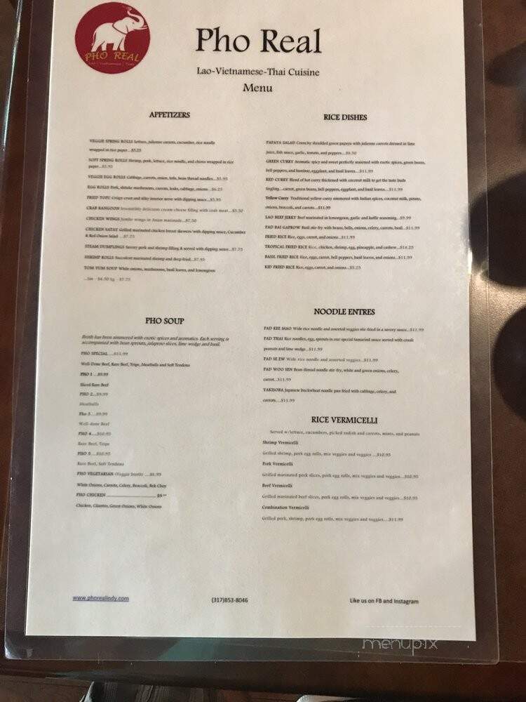 Pho Real - Indianapolis, IN menu_pic