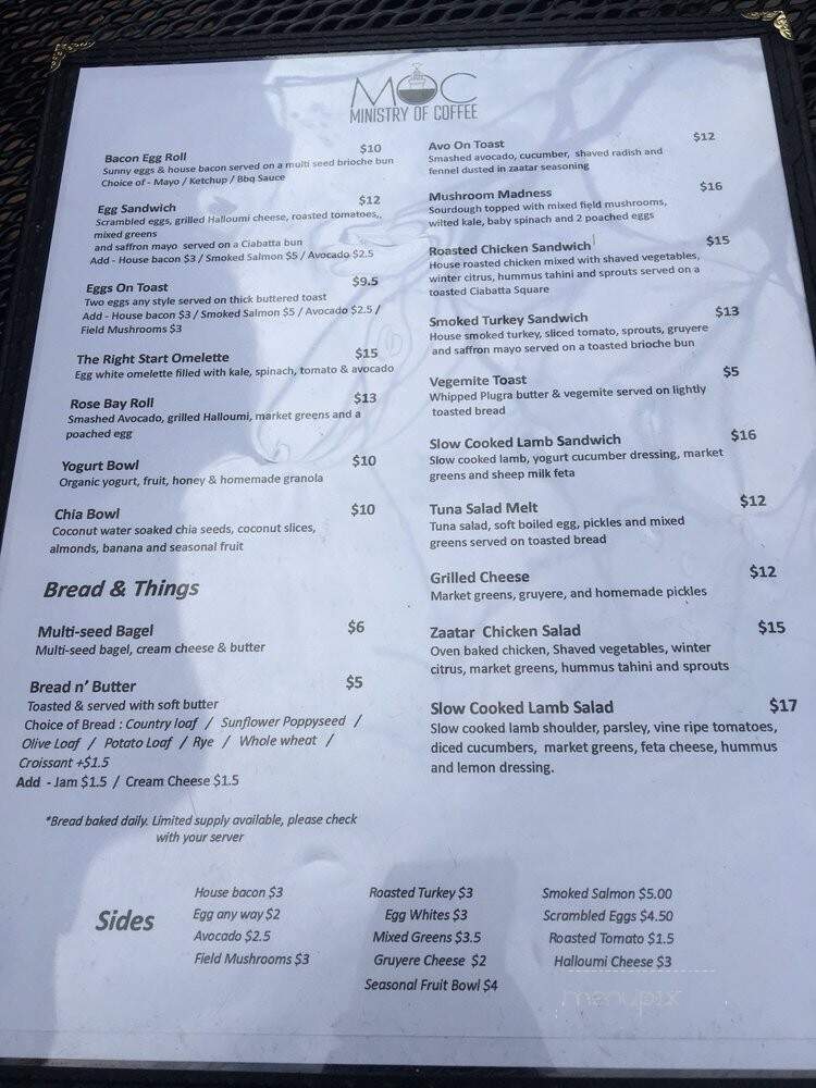 Ministry Of Coffee - Los Angeles, CA menu_pic