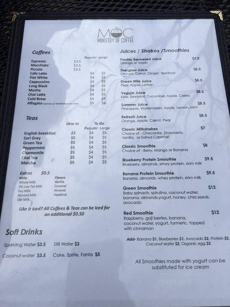 Ministry Of Coffee - Los Angeles, CA menu_pic