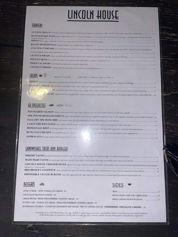 Lincoln House - Covina, CA menu_pic