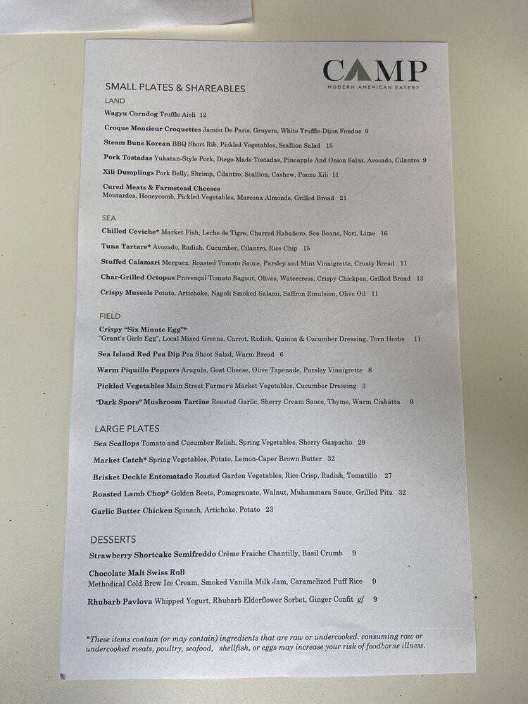 Camp Modern American Eatery - Greenville, SC menu_pic
