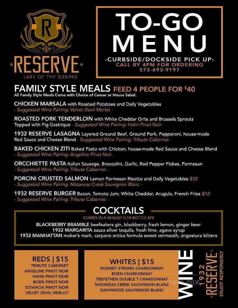 1932 Reserve - Osage Beach, MO menu_pic