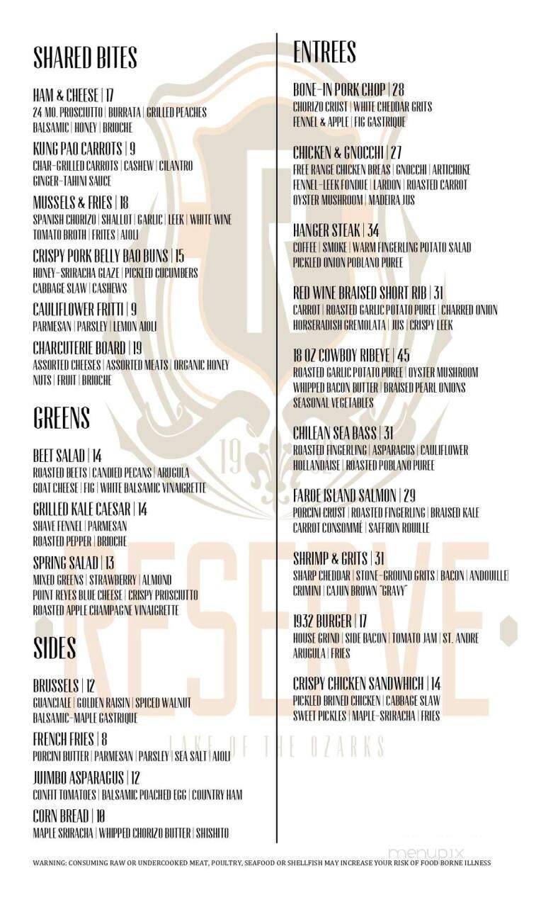 1932 Reserve - Osage Beach, MO menu_pic