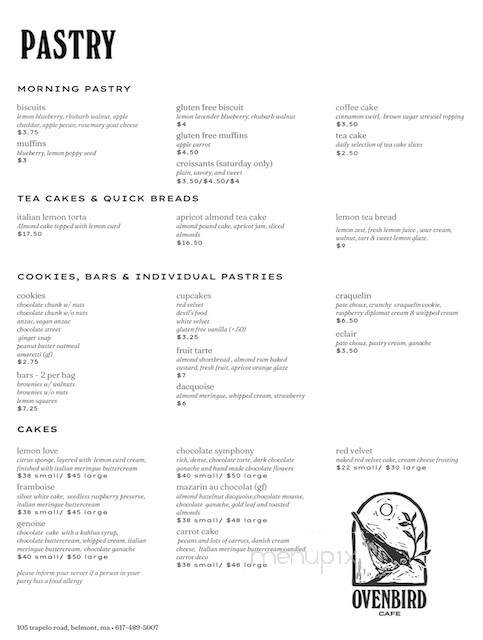 Ovenbird Cafe - Belmont, MA menu_pic
