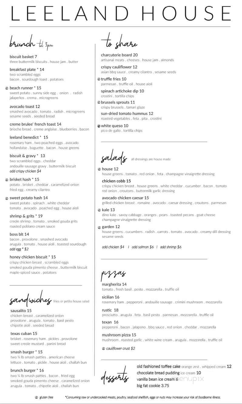 Leeland House - Galveston, TX menu_pic