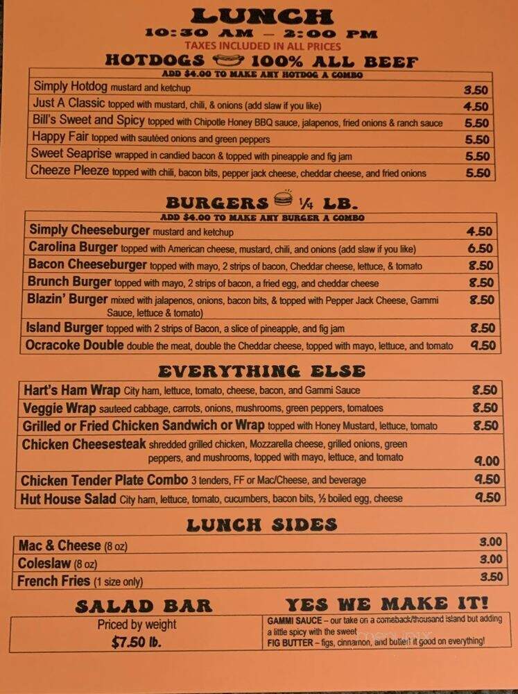 Hart's Hotdog Hut - Ocracoke, NC menu_pic