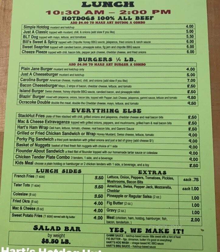 Hart's Hotdog Hut - Ocracoke, NC menu_pic