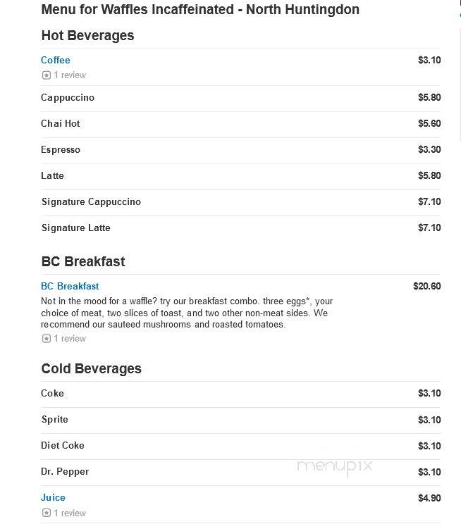 Waffles Incaffeinated - North Huntingdon, PA menu_pic