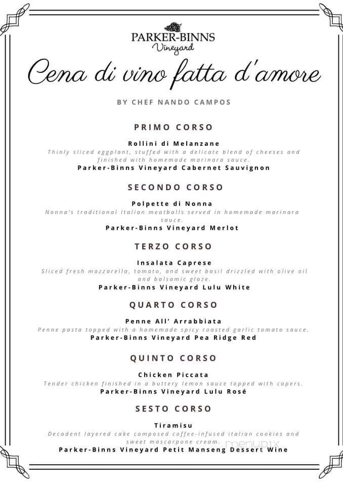 Parker-Binns Vineyard - Mill Spring, NC menu_pic