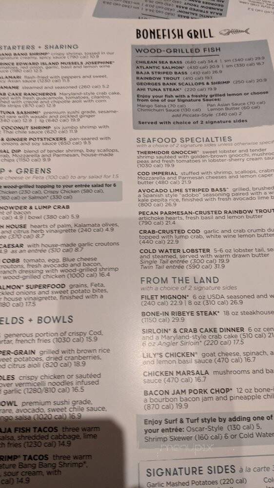 Bonefish Grill - Lancaster, PA menu_pic