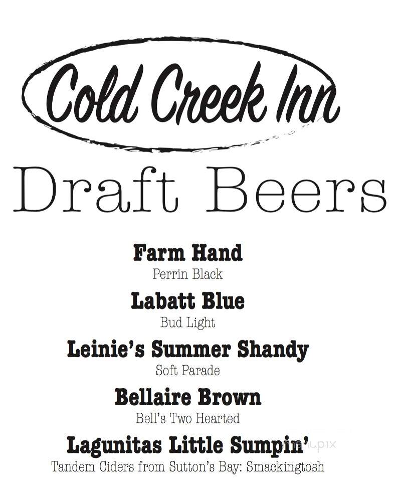 Cold Creek Inn - Beulah, MI menu_pic