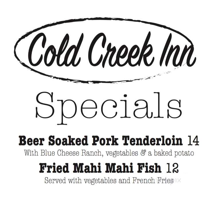 Cold Creek Inn - Beulah, MI menu_pic