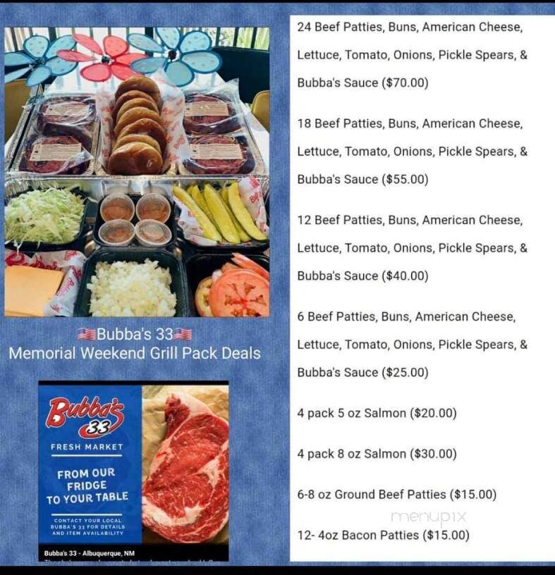 Bubba's 33 - Albuquerque, NM menu_pic