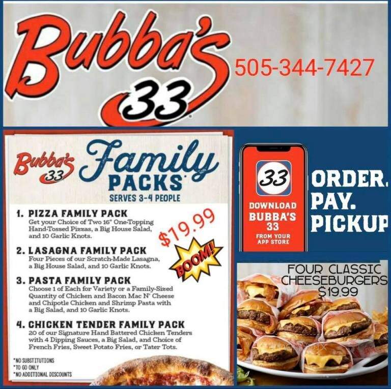 Bubba's 33 - Albuquerque, NM menu_pic