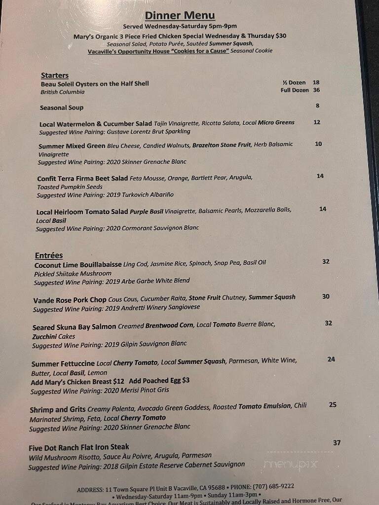 Backdoor Bistro and Wine Bar - Vacaville, CA menu_pic