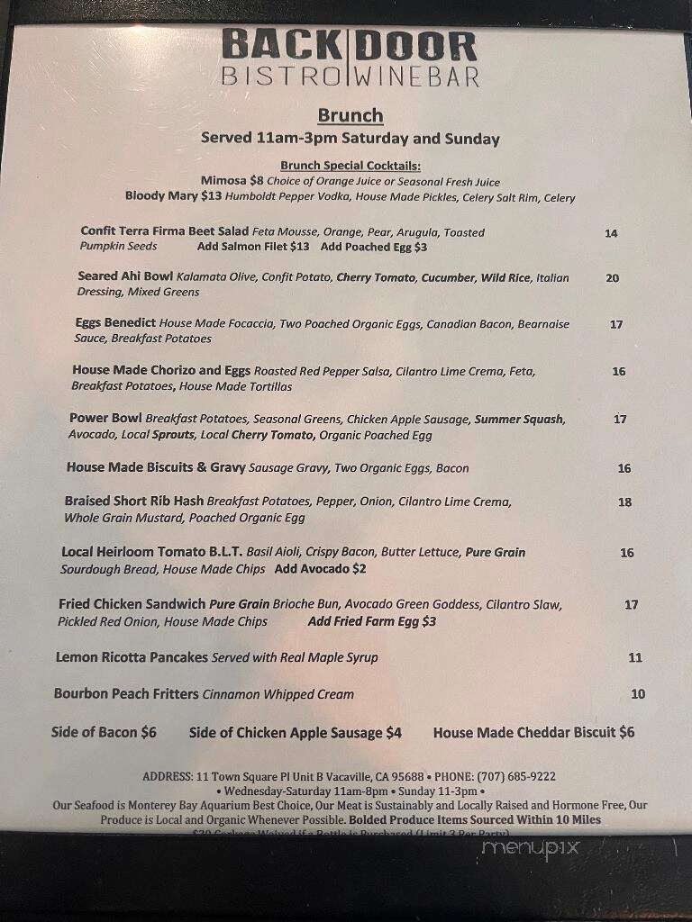 Backdoor Bistro and Wine Bar - Vacaville, CA menu_pic