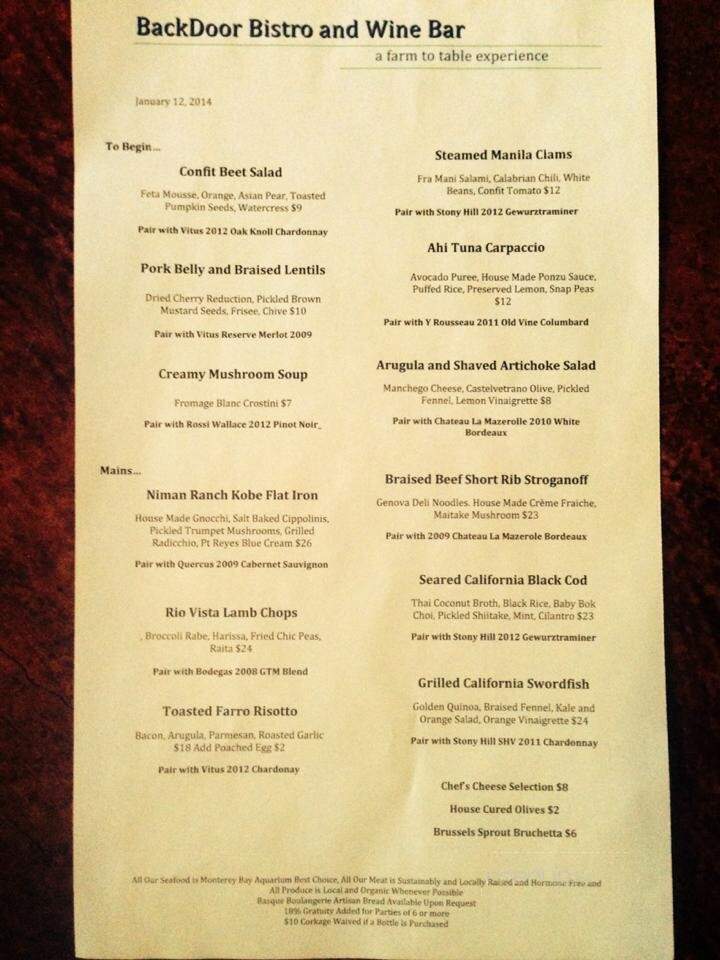 Backdoor Bistro and Wine Bar - Vacaville, CA menu_pic