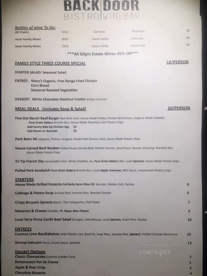Backdoor Bistro and Wine Bar - Vacaville, CA menu_pic