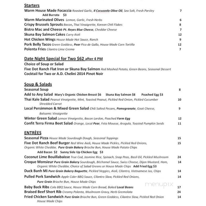 Backdoor Bistro and Wine Bar - Vacaville, CA menu_pic