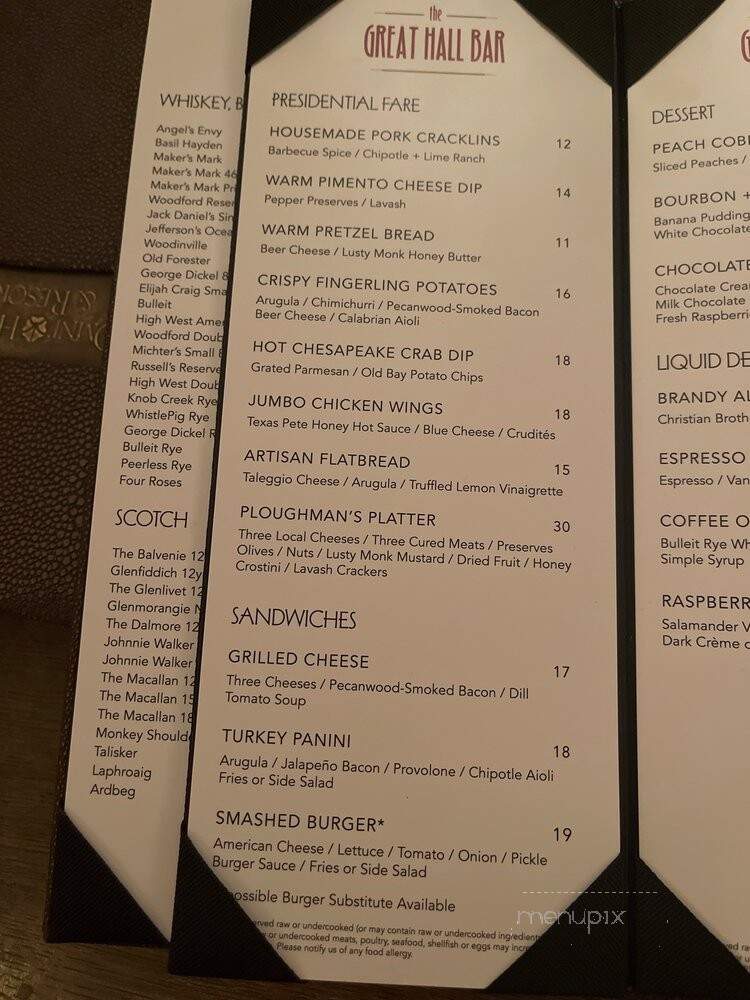 Great Hall Bar - Grove Park Inn - Asheville, NC menu_pic