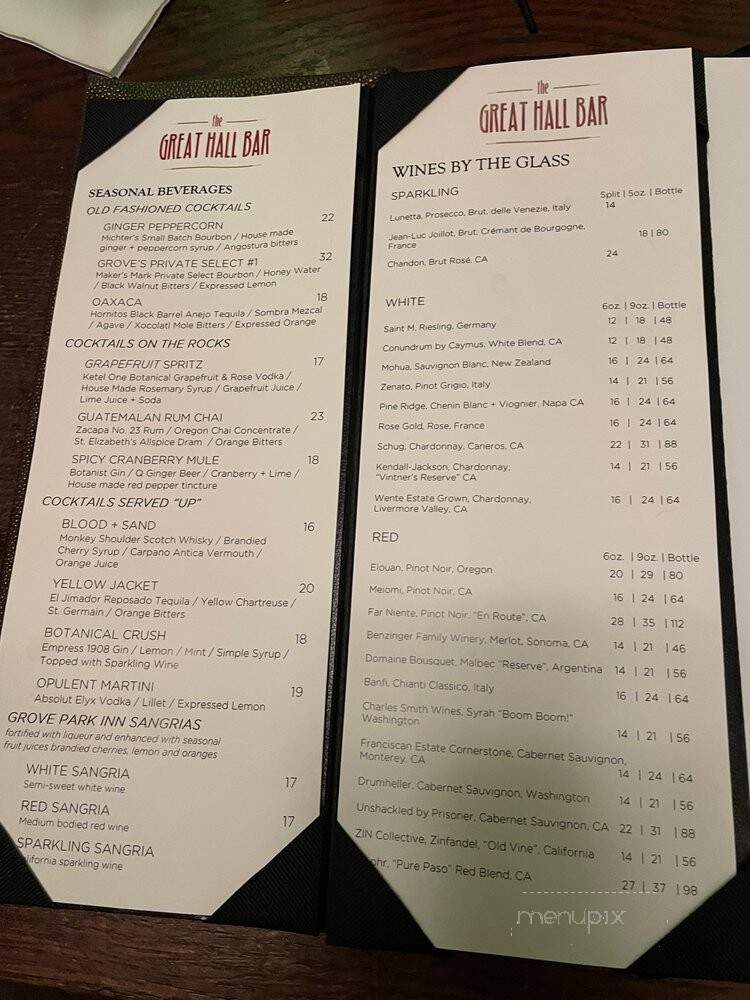 Great Hall Bar - Grove Park Inn - Asheville, NC menu_pic