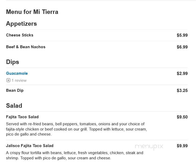 Mi Tierra - Fort Wright, KY menu_pic