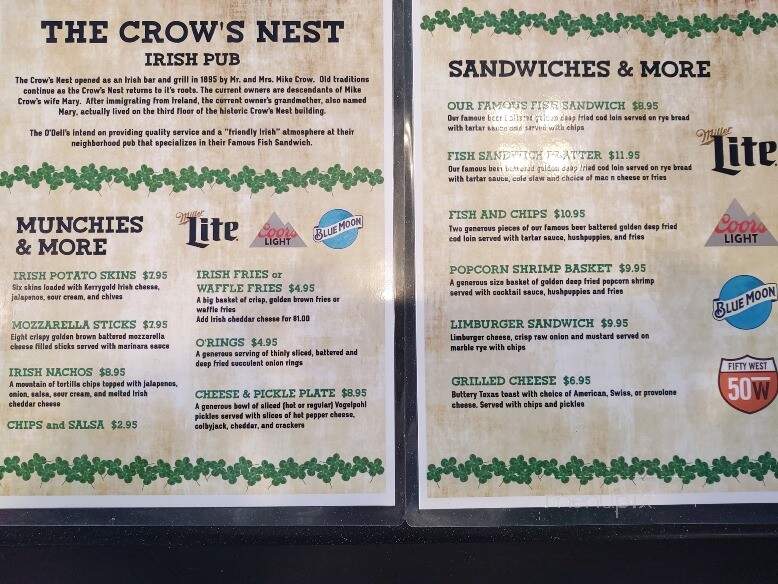 Crow's Nest Irish Pub - Cincinnati, OH menu_pic
