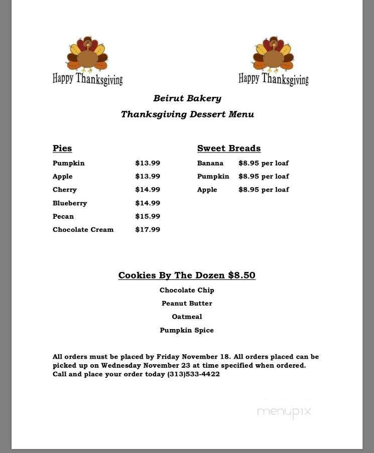 Beirut Bakery - Redford, MI menu_pic
