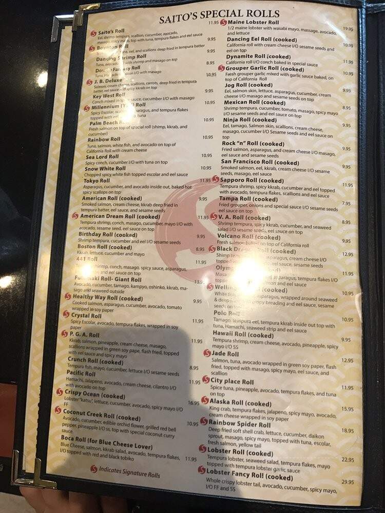 Saito's Japanese Steakhouse - Coconut Creek, FL menu_pic