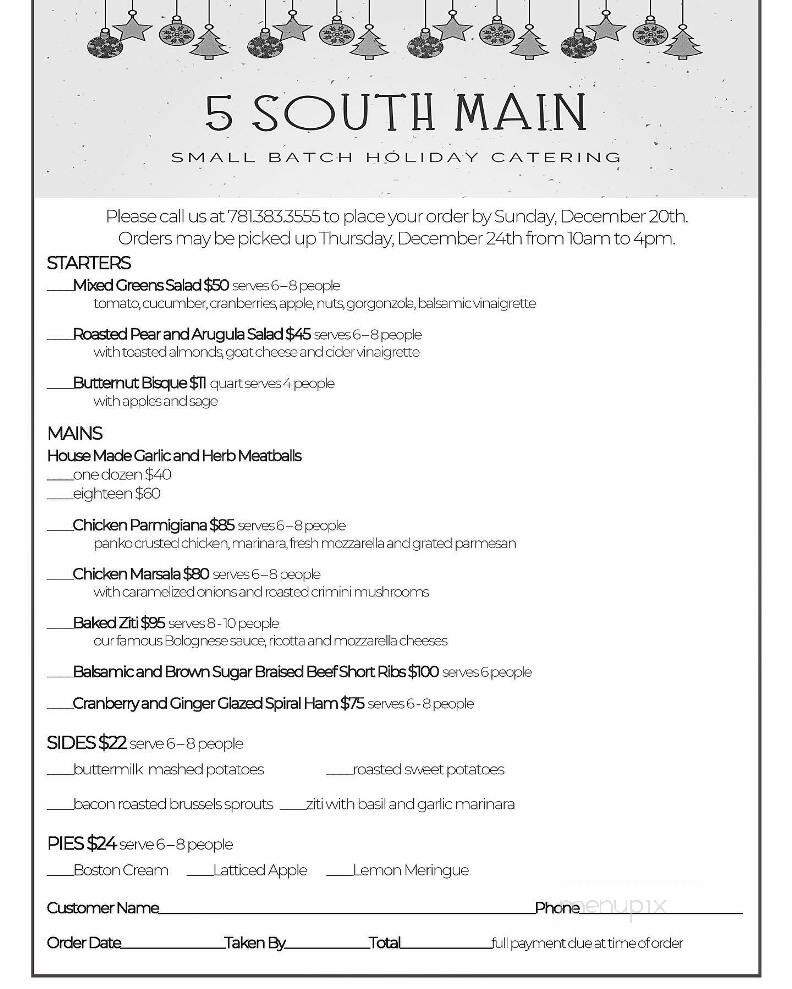 5 South Main - Cohasset, MA menu_pic