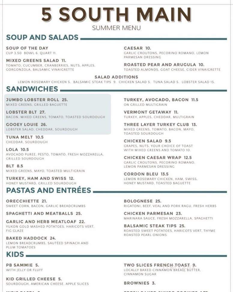 5 South Main - Cohasset, MA menu_pic