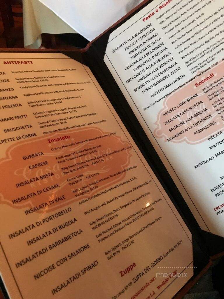 Casa Nostra - Pacific Palisades, CA menu_pic