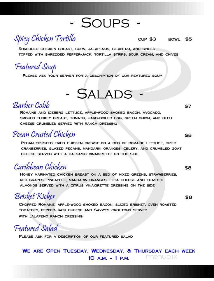 Savvy's Bistro - Mansfield, TX menu_pic