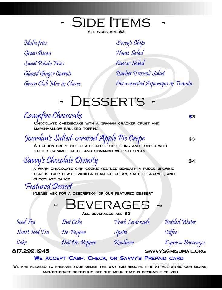 Savvy's Bistro - Mansfield, TX menu_pic