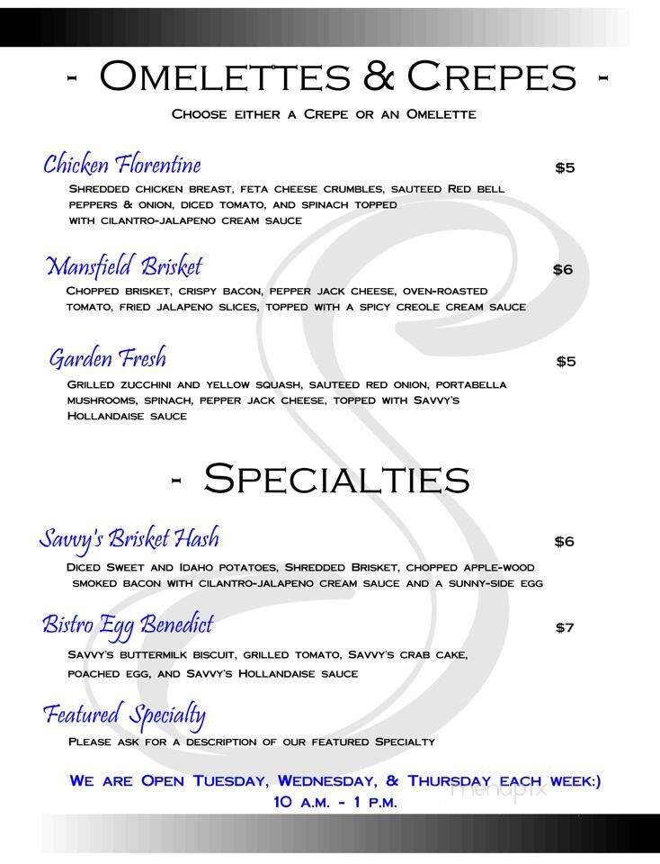 Savvy's Bistro - Mansfield, TX menu_pic