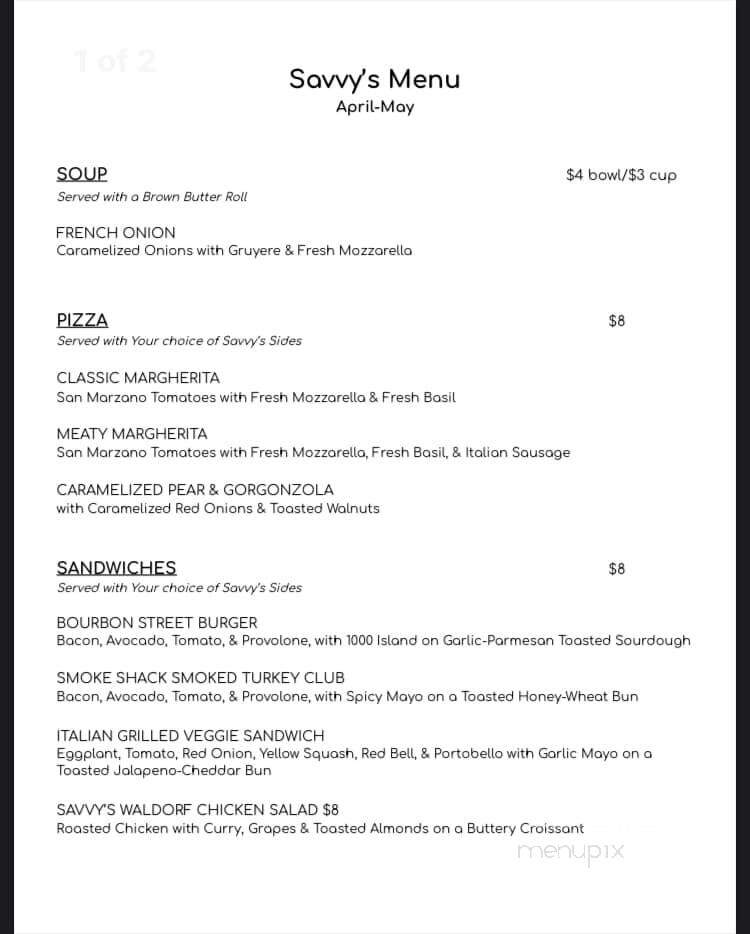 Savvy's Bistro - Mansfield, TX menu_pic