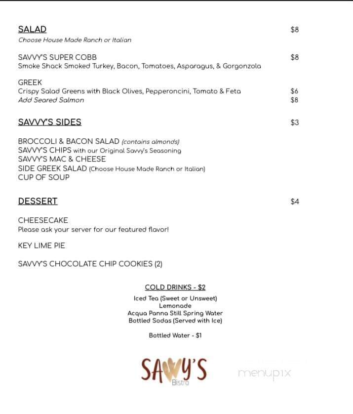Savvy's Bistro - Mansfield, TX menu_pic